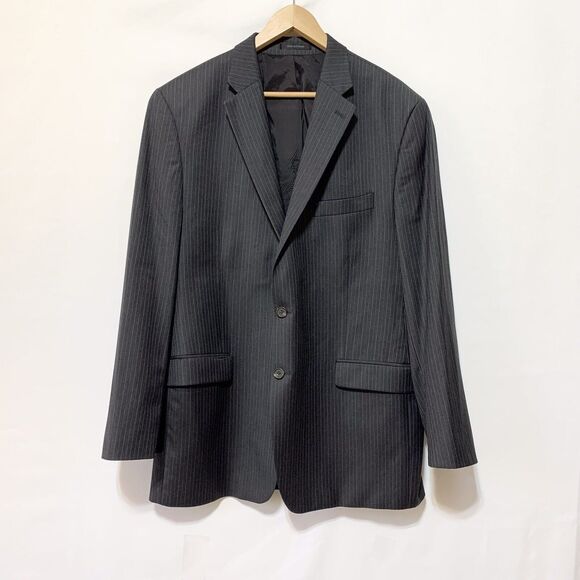 Lauren Ralph Lauren Mens 46L Blazer Jacket Gray Pinstriped 2 Button - Picture 1 of 13